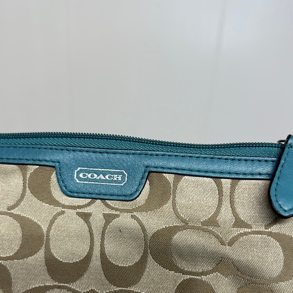 Coach Tan and Teal Clutch Wristlet - Picture 6 of 11